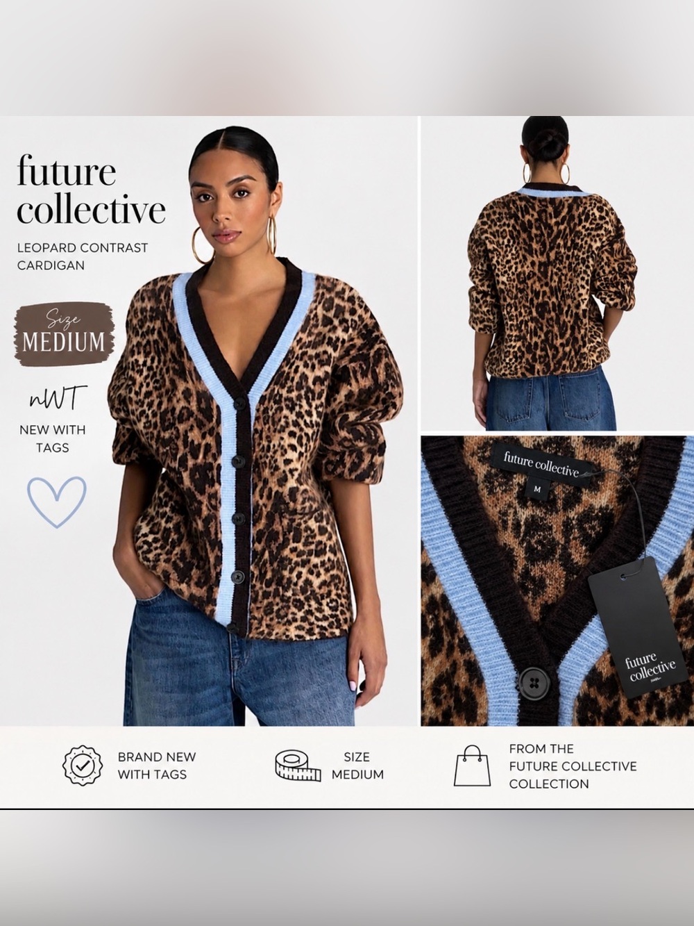 KBB “The Slouchy Cardigan” Leopard Sweater – Size Medium – NWT